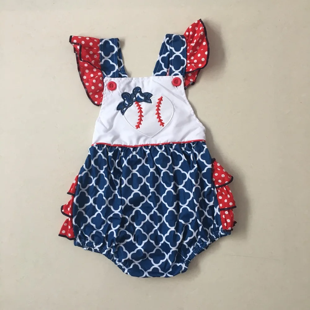 

Puresun New Arrival Baseball Season Applique Girls Bubble Design Toddler Summer Infant Baby Romper Custom Boutique Clothes