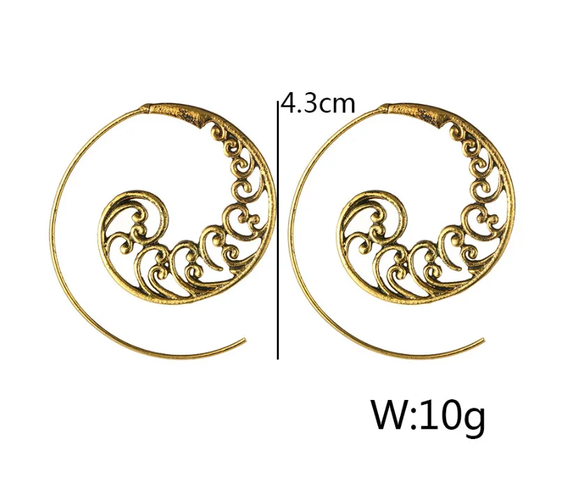 Bohemian Round Spiral Drop Earrings Big Ethnic Gold Silver Color Punk Whirlpool Gear Earrings for Women Fashion Jewelry-size (3)