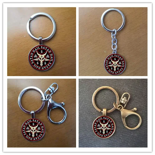 

Vintage Pentagram Keychain Red Goat Head Glass Dome Pendant Handmade Keychain