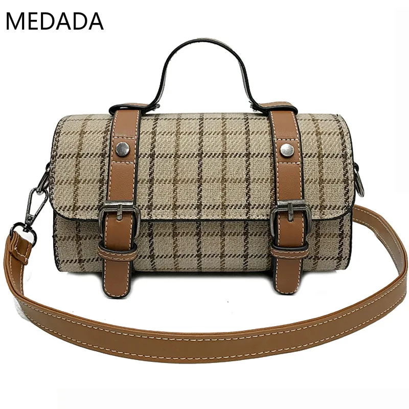 

MEDADA 2019 Spring Festival New Lady Checker Boston Hand-held Pillow Bag with One Shoulder Slant handbags women bags