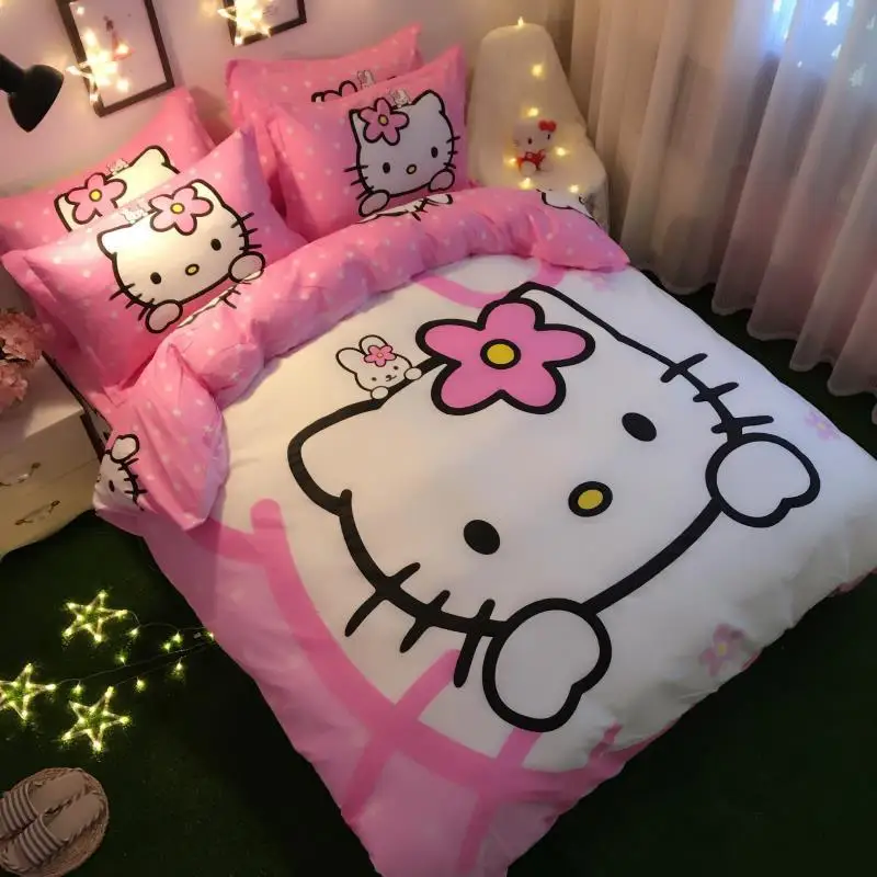 Комплект постельного белья из хлопка с милым рисунком из мультфильма розовая серия love hello kitty Doraemon 4 шт./3 шт. пододеяльник набор простыней наволочка - Color: 1