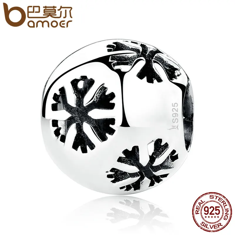 BAMOER Christmas Gift Popular 925 Sterling Silver Snowflake Bead Charms fit Bracelets & Necklaces Fine Jewelry SCC070
