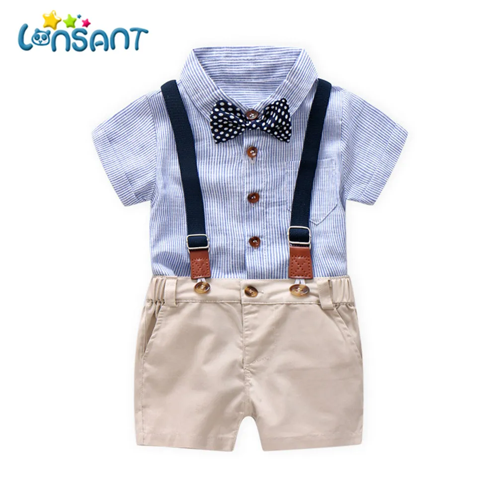 

LONSANT 2018 summe fashion boys clothing Toddler Baby Boys Summer Gentleman Bowtie Short Sleeve Shirt+Overall Shorts Sets