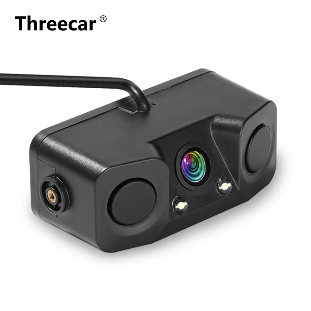 

Threecar 3 in 1 Video Parking Sensor Car Reverse Backup Rear View Camera with 2 Radar Detector Sensors Alarm Indicator Anti Car