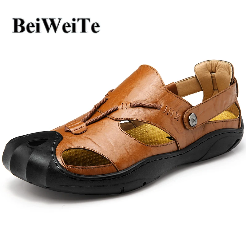 

Men's Autumn Sandals Sneakers For Water Fishing Trail Hiking Sports Big Size Male Shoes Breathable Genuine Leather Walking Shoes