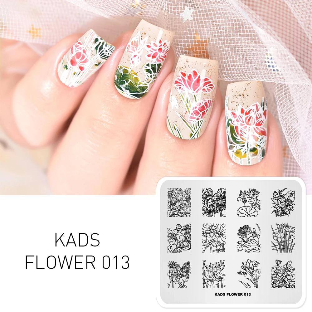 KADS Nail Stamping Plates Flower 013 Summer Lotus Leaf Ripple Image Nail Art Stamp Template Stencil for Nails Manicure 2