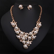 ZOSHI, модные наборы свадебных ювелирных изделий с искусственным жемчугом, серебряное золото, колье, набор свадебных ювелирных изделий, женские Украшения с цветком