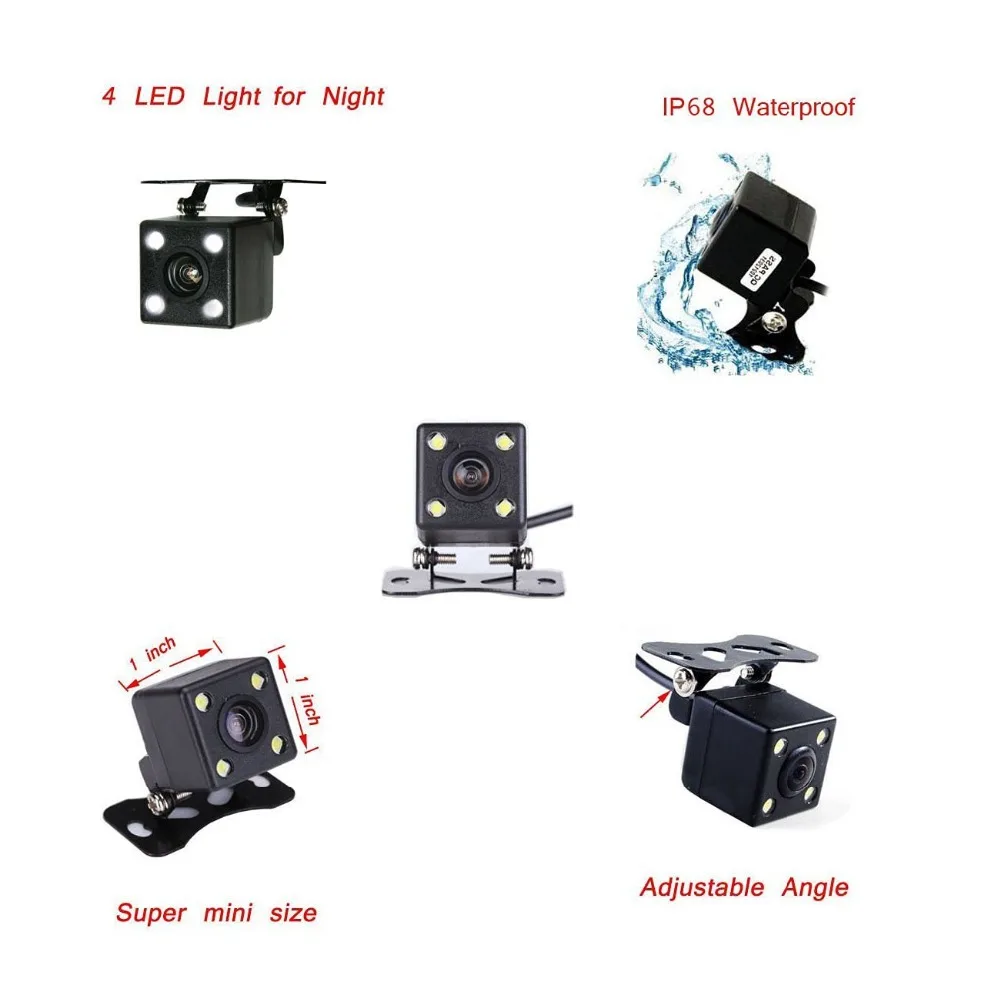 Podofo 4 Led Lamps Reverse Camera Night Vision HD Car Rear View Camera Wide View Angle Reverse Parking Assistance Backup Cameras