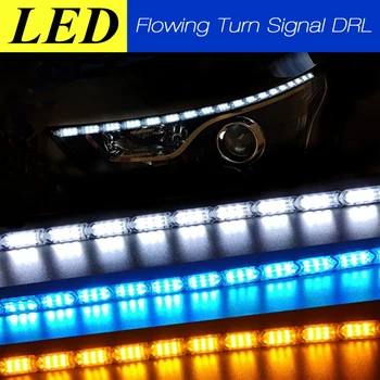 

LDRIVE 2PCS Waterproof Flexible LED Flowing Turn Signal Daytime Running Light Sequential Flow Style Switchback Headlight LED DRL