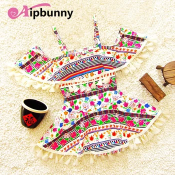 

Aipbunny Ethnic Printed falbala girls swimwear baby kids biquini infantil One-Piece swimsuit bikini 2018 summer bathing suits
