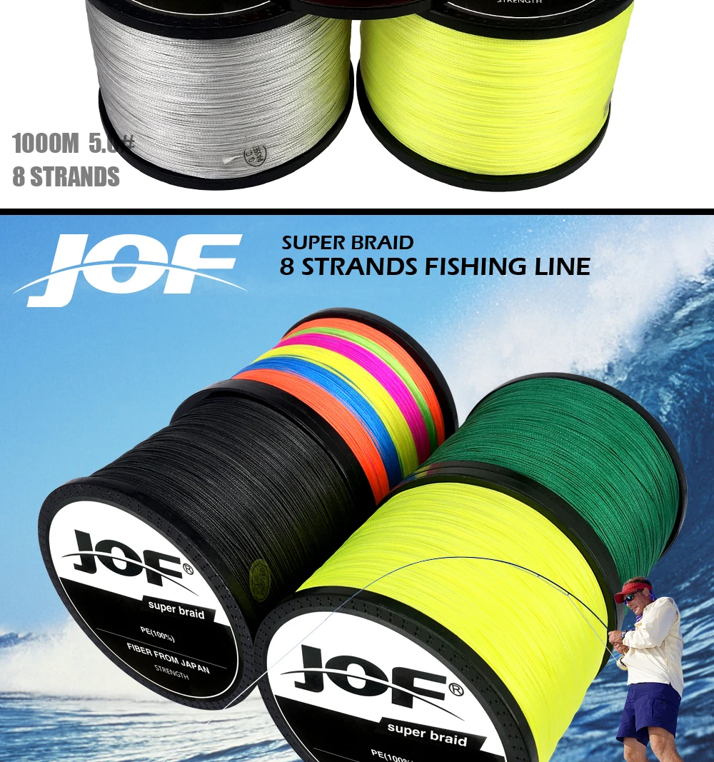 2019NEW JOF 1000 м 8 нитей 22-88LB Новый PE плетеный рыболовный провод Multifilament супер сильная леска Япония разноцветный