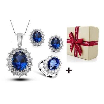 

2019 Hot Sales William and Kate Royal Blue Wedding Jewelry Sets Christmas Valentines Gifts Jewellery With Box Packing