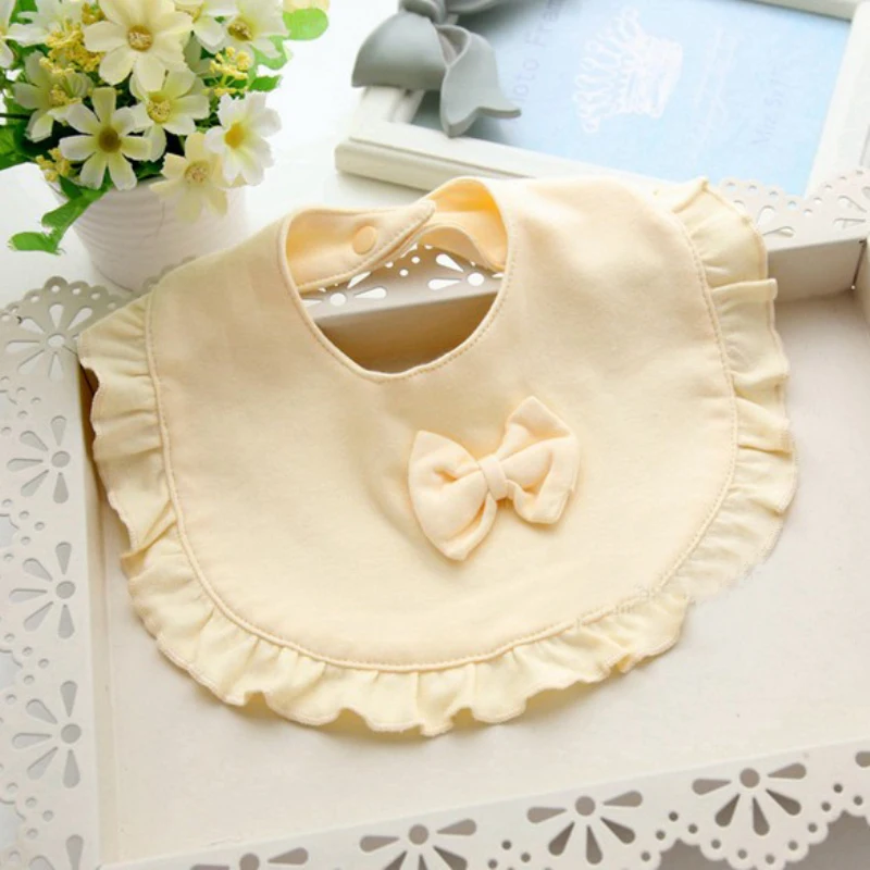 Baby Bibs Burp Cloths Cotton Bandana Bibs Baby Girls Lolita Saliva Towel Ruffle Bow Newborn Infant Plain Feeding Bib Pink Yellow (3)