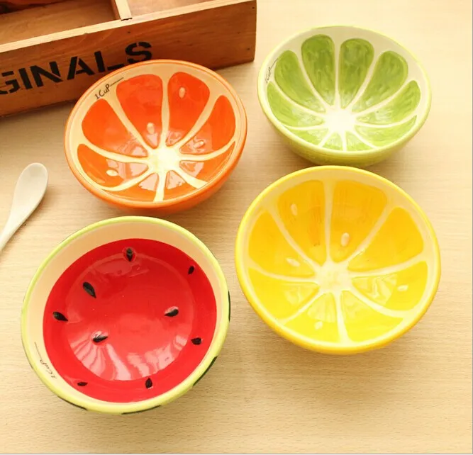 Tigela de Frutas para as Crianças Melancia dos Desenhos Tigela de Cerâmica 1 pc Bacia Bonito Encantador Pintados à Mão Animados Talheres Talheres ok 0122