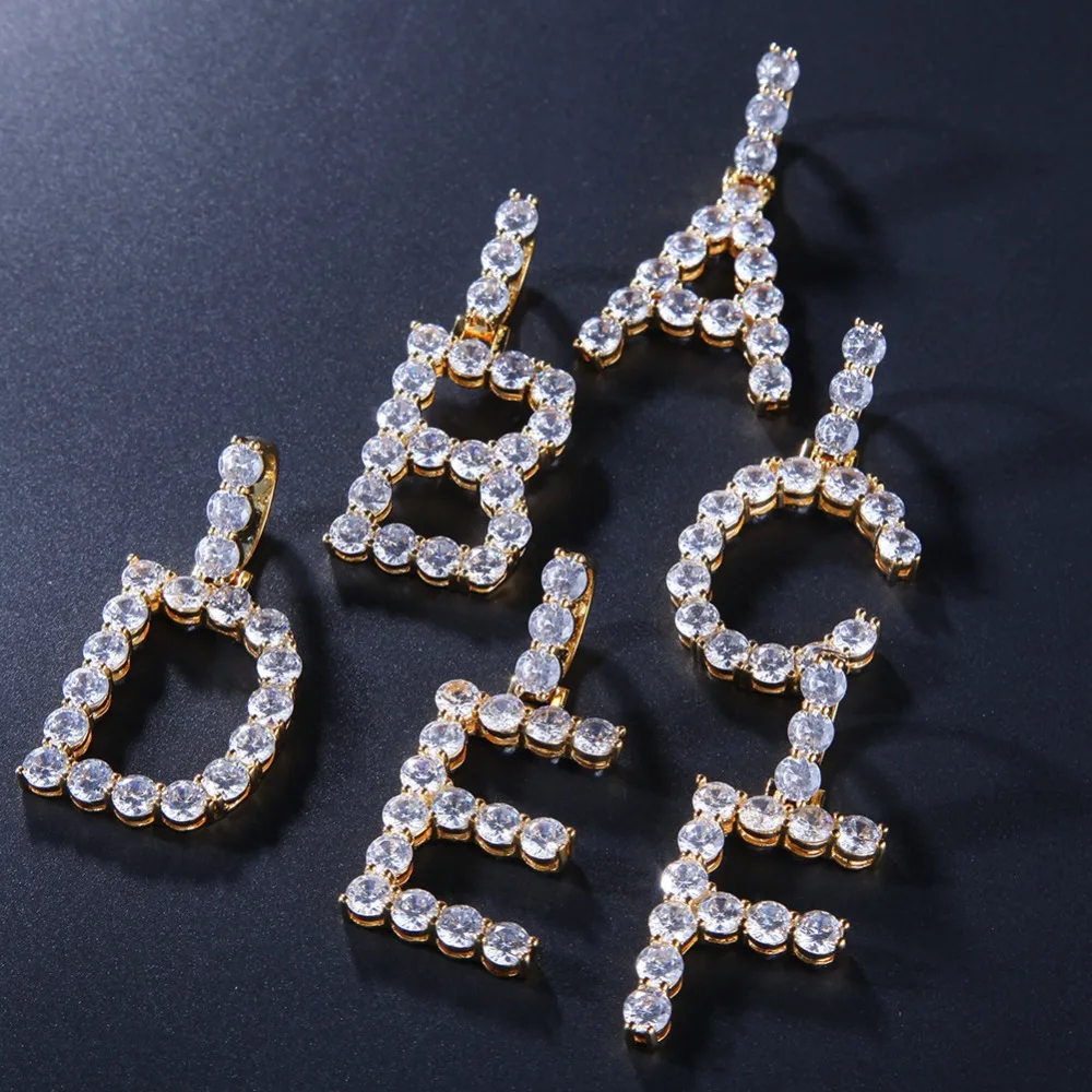 

Men Hip hop iced out Custom Name Tennis Letter Pendant Necklaces Cubic Zirconia Alphabet Charm pendants Hiphop Women jewelry