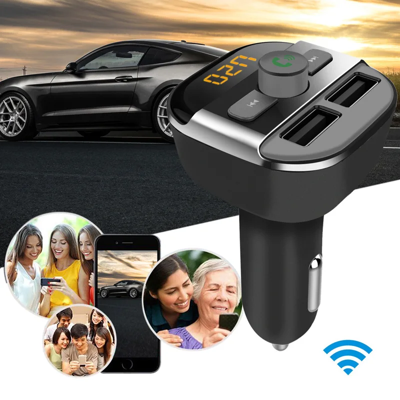 Многофункциональный Набор беспроводной связи по стандарту Bluetooth для автомобиля+ FM передатчик двойной зарядное устройство usb Mp3 плеер встроенный микрофон Поддержка SD карты ME3L