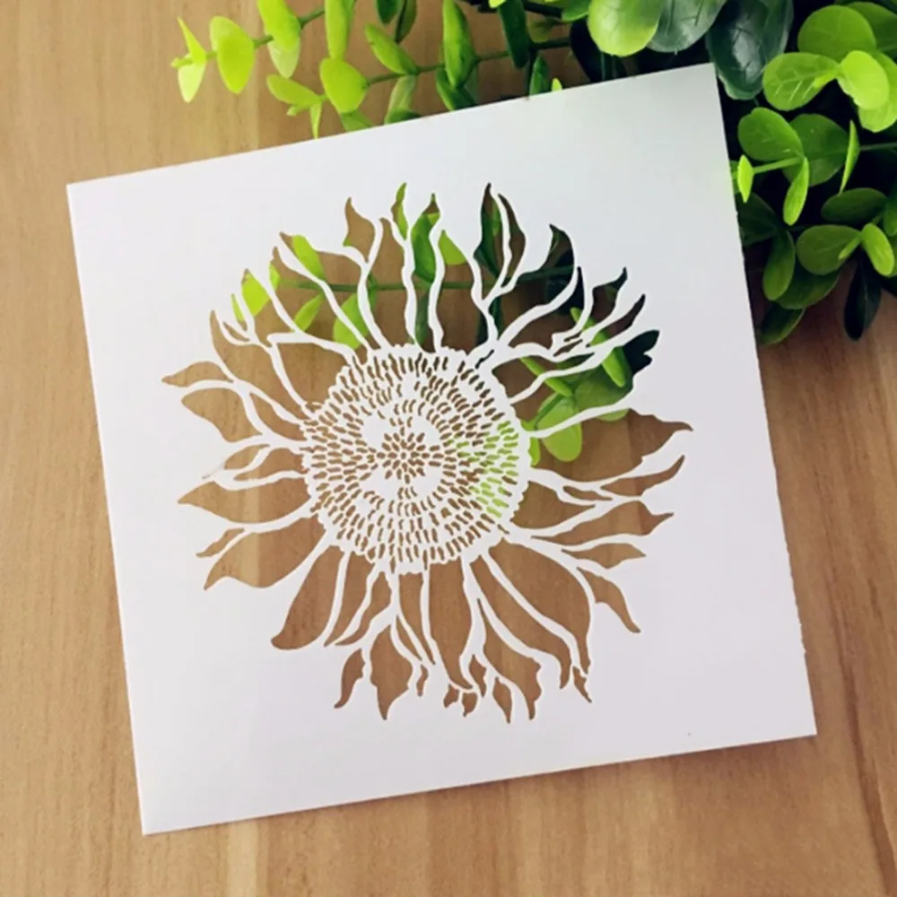 

(5.1x5.1 inch) plastic Stencils diy patterns copy and paints imprint spray mists template drawing sunflowers