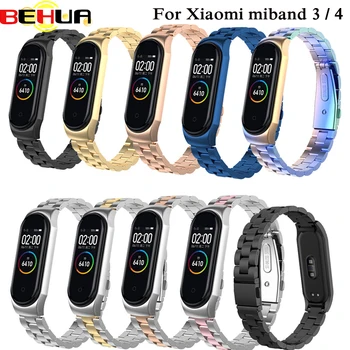 

Wristband For Xiaomi Mi Band 3 4 Strap Smartwatch Mi band Miband 4 3 Wrist Bracelet with case Metal steel Stainless watch Strap