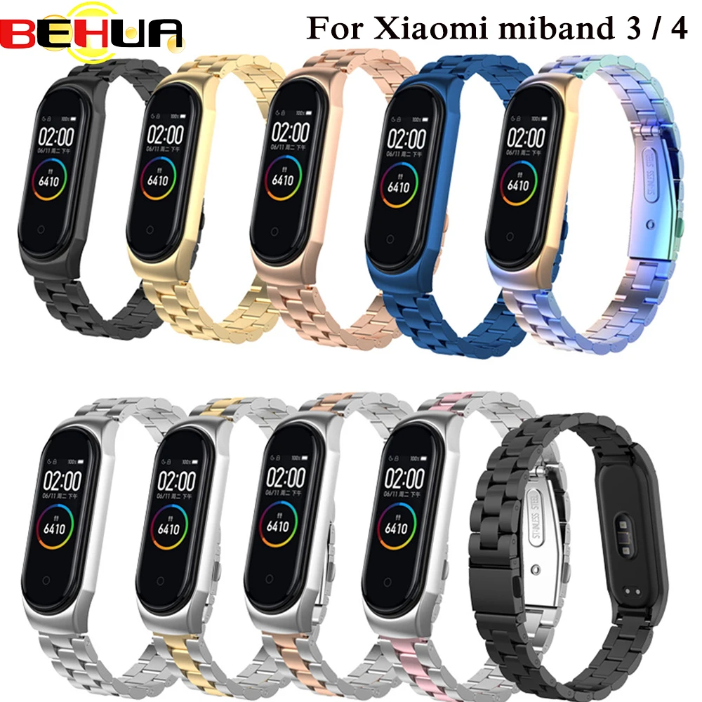 Браслет для Xiaomi Mi Band 3 4 ремешок часов band металлический корпус нержавеющая