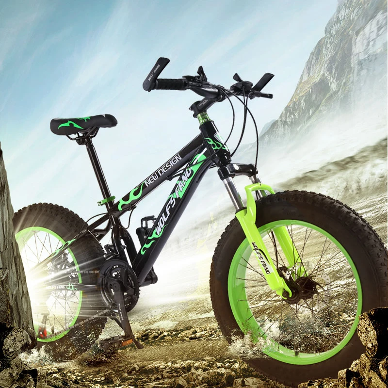 wolf's fang mountain bike 21 speed 2.0 inch bicycle Road bike Fat Bike Mechanical Disc Brake Women and children bicycles