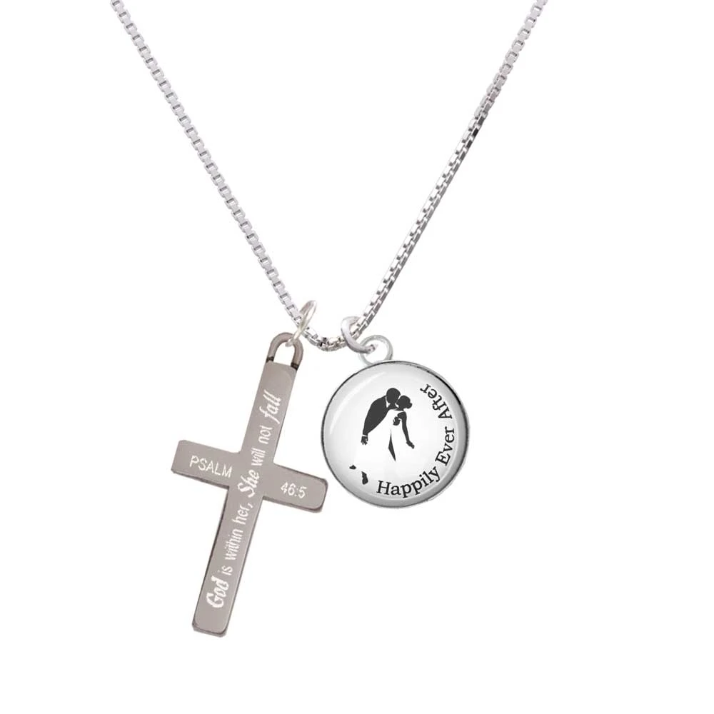 Domed Wedding Couple Happily Ever After - She will not Fall - Cross Necklace