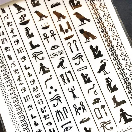 Новинка, LSIKA-58, черный цвет, египетский фараон, наклейка для ногтей, водостойкая, 3D, наклейка для ногтей, египетский фараон, слоновая кость, черный, Платиновый, серебряный