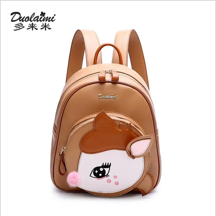 

DuoLaiMi 2018 New Arrival Fashion PU Cartoon Deer 3D Hair Ball Teenager Preppy Book Backpack Crossbody School Bags Backpacks