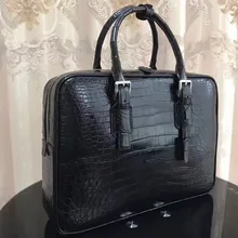 Натуральная для мужчин из крокодиловой кожи бизнес сумка для ноутбука, мужская коричневая крокодиловая кожа живота мужской портфель сумка с клапаном спереди