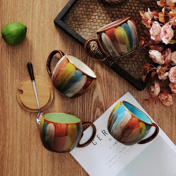 

Retro mug High-capacity coffee cup with lid top quality ceramic Porcelain tea cup set Afternoon tea party home office drink ware