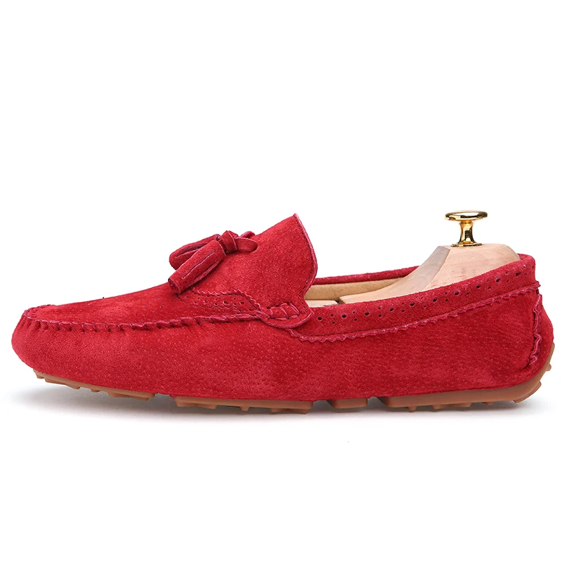 GOXPACER New 2018 Spring Autumn Men Shoes Loafers Pig Suede Flats Genuine Leather Shoes Moccasins Casual Shoes Breathable Tassel