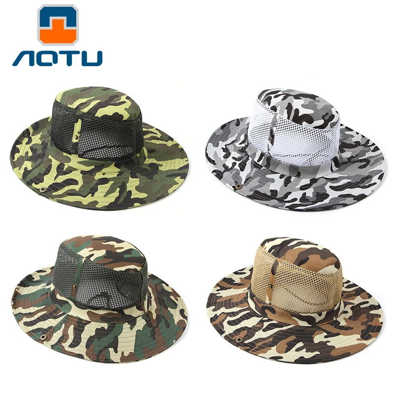 

Camouflage Summer Hats Mesh Cap Men Outdoor Sunscreen Fishing Hat Wide Brim UV Protection for Hunting Hiking Mountaineering