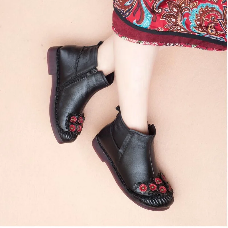 Rushiman Planos Estilo amarillo Mujeres Zapatos Cuero Las Casuales Moda Nacional Negro Genuino De Madre Tobillo púrpura Botas zwrqPz