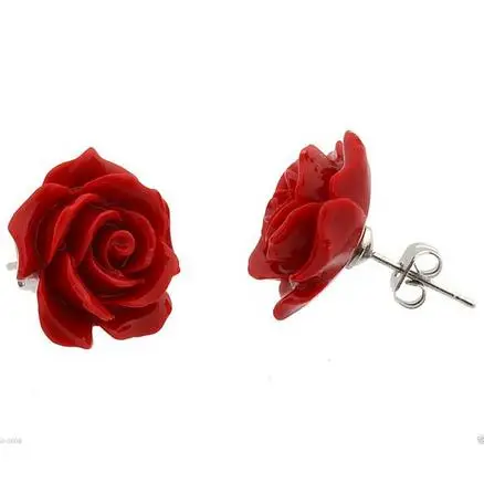 

ePacket Fashion jewelry 12 mm red coral Pink flower 925 Sterling silver earrings