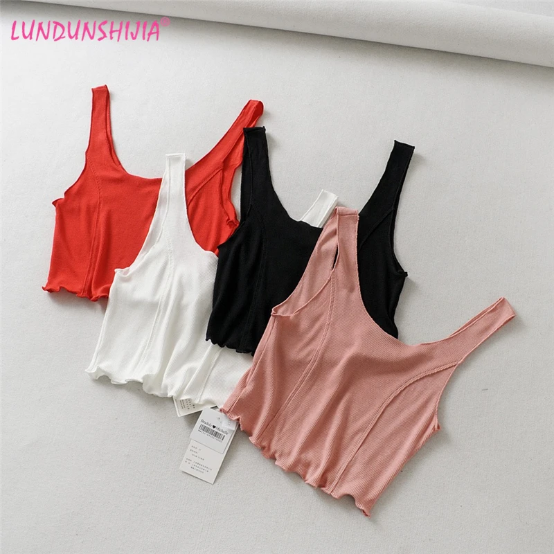 LUNDUNSHIJIA Лето Европа Feminino Camisole Топ женские укороченные сексуальные топы в рубчик 4 цвета