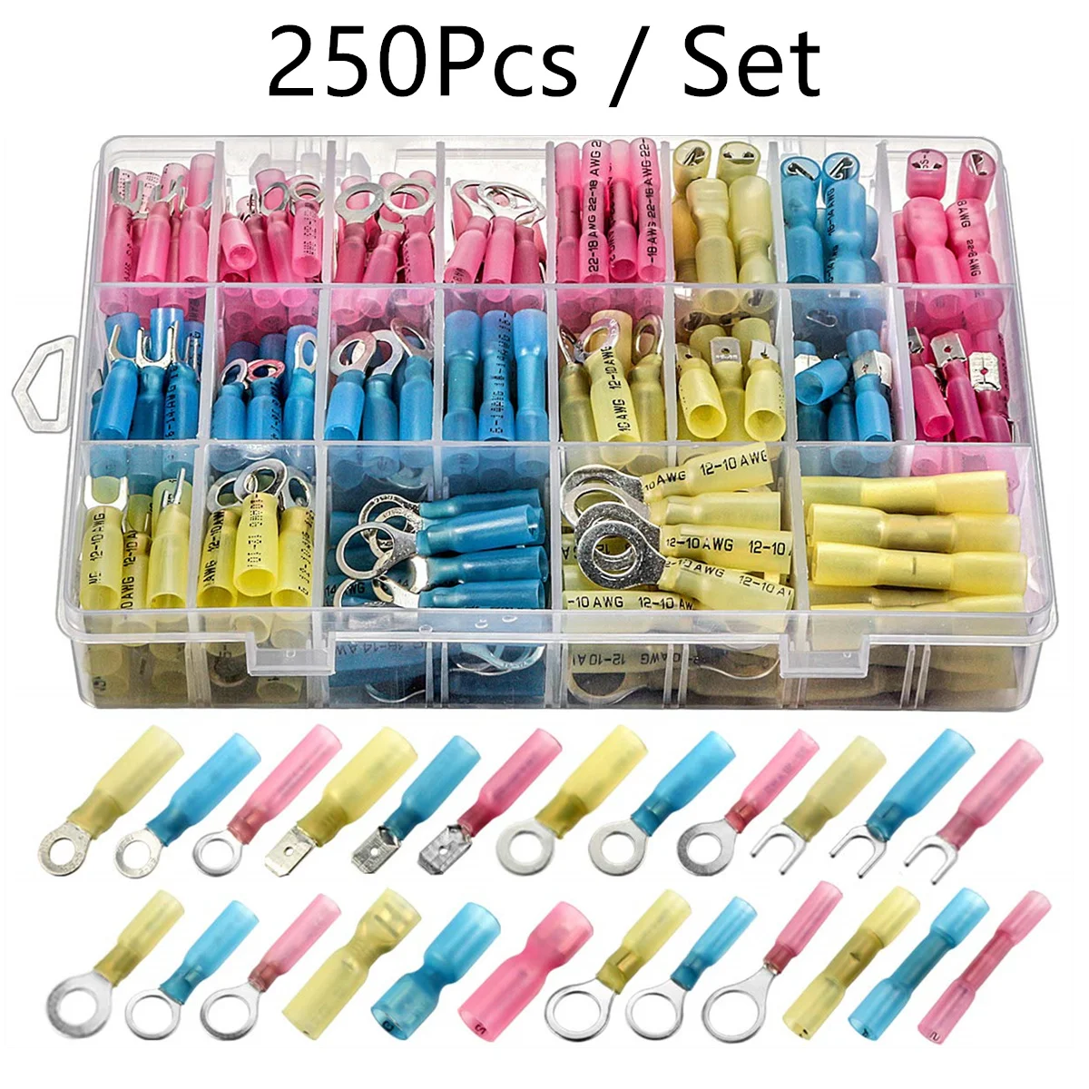 

250PCS Assortment Heat Shrink Wire Connectors Electrical Crimp Marine Automotive Terminals Kit