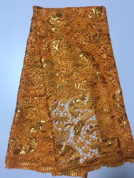 

2019 Latest French Nigerian Laces Fabric Water soluble lace Tulle African Laces Fabric Wedding African French Tulle Lace orange