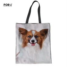 FORUDESIGNS/переносная сумка для покупок с изображением милой собачки Papillon; модная школьная сумка для девочек; сумки на плечо для хранения; складные сумки для покупок
