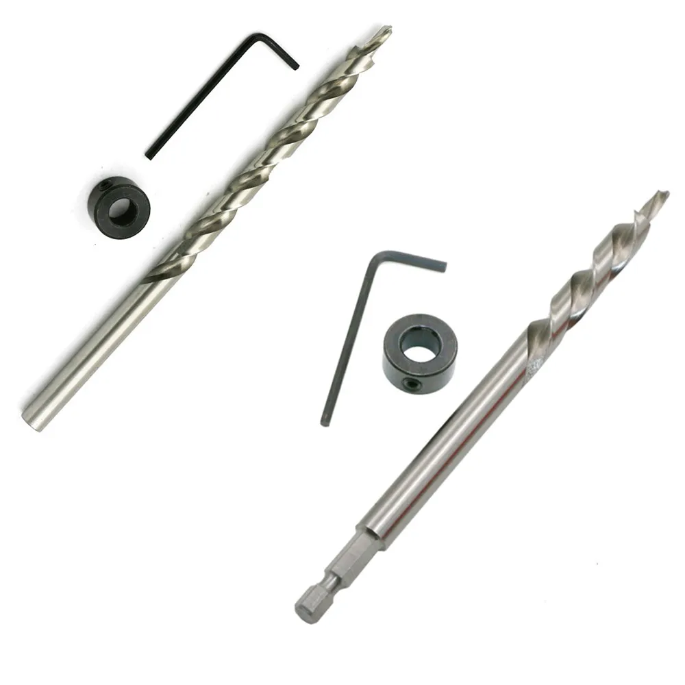 1 PCS Hex Pocket Hole 3/8" Twist Step Drill Bit+Stop Collar Set For