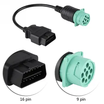 

9 Pin to 16 Pin OBD2 Converting Connection for Truck Van Lorry Diagnostic Scanner Cable Adapter for Cummins Diesel Engine