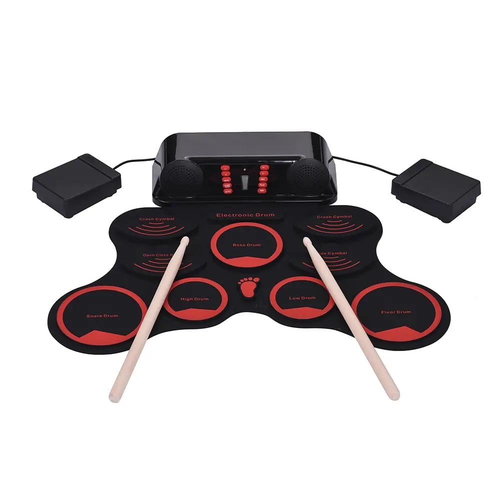 

Portable Roll-Up Drum Set Digital Electronic Drum Kit 9 Silicon Drum Pads Built-in Double Speakers with Drumsticks Foot Pedals