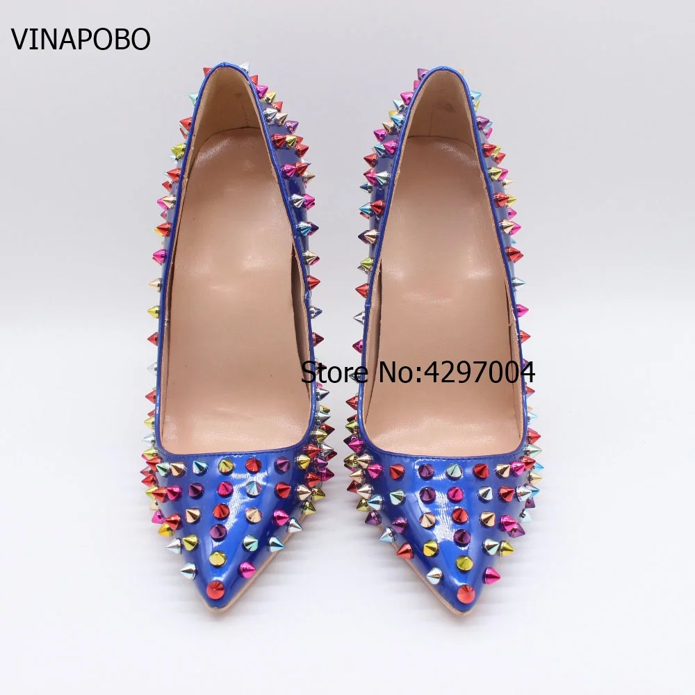 Free-shipping-fashion-women-pumps-Blue-multi-color-spikes-pointed-toe-high-heels-sandals-shoes-boots