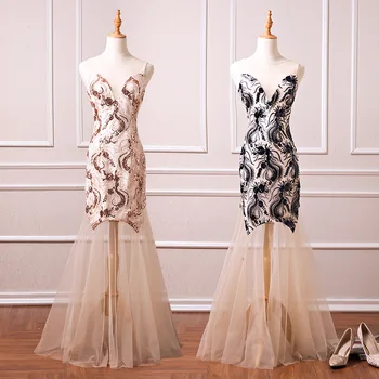 

Sequins Beading Evening Dresses Mermaid Long Formal Prom Party Dress V-neck Sexy Long Evening Gown New Style 2019 Robe De Soriee