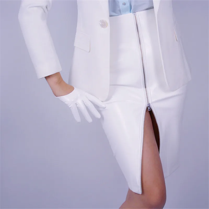 Короткая юбка из лакированной кожи, длинные кожаные юбки на молнии, юбка-карандаш с высоким разрезом, эластичная юбка с высокой талией, 3 цвета на выбор, VG09
