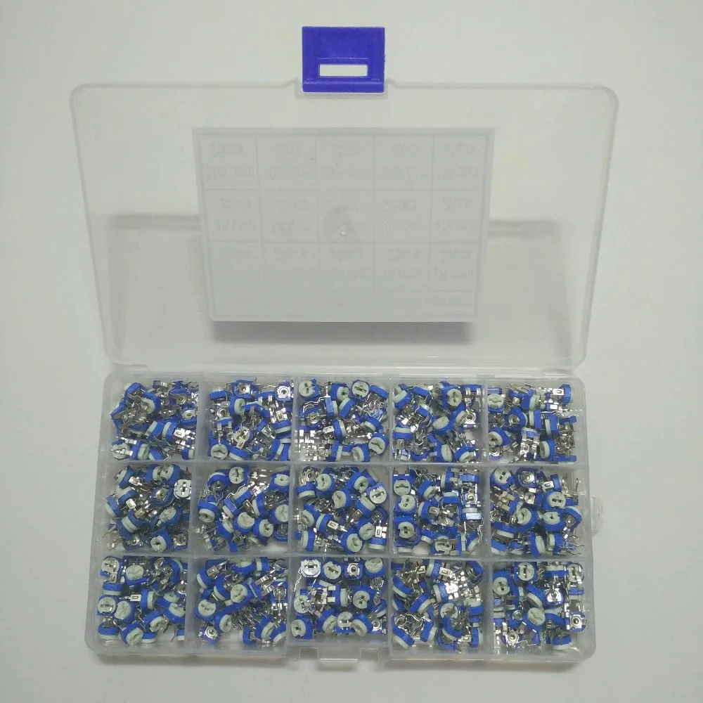 

15 Values 375pcs 100ohm ~ 1M ohm 50K 100K 200K 500K ohm Variable Resistor 6MM Assortment Kit