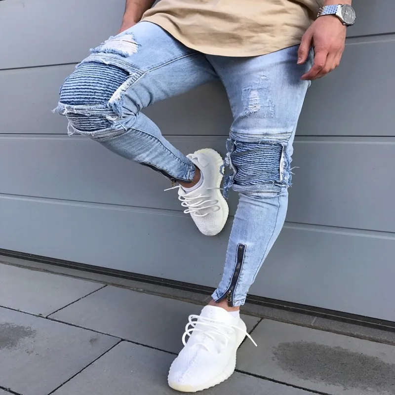 QoolXCWear Брендовая Дизайнерская обувь Slim Fit Рваные джинсы Для мужчин Здравствуйте-стрит Для мужчин s Distressed Denim Joggers отверстия на коленях мыть