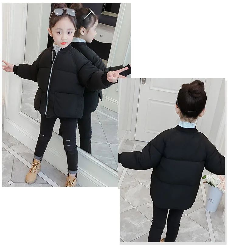 Children's Parkas Solid V-neck Zipper Cotton Jacket For Big Girls Winter Coat Kids Warm Thick Tops Baby Girl Padded Outerwears (6)