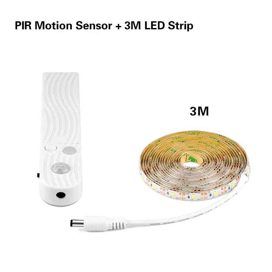 AIMENGTE 1 м/2 м/3 м на батарейках, беспроводной PIR датчик движения, светодиодный светильник для кухонного шкафа, портативный светильник, Автоматическое включение/выключение - Цвет: LED Sensor Strip 3M