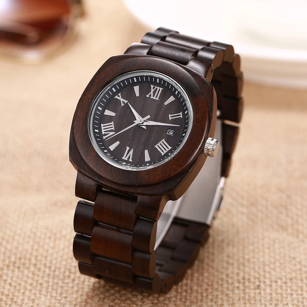 

Wooden Watch Relojes quartz Men Watches Casual Vintage Retro calendar Wood Wristwatch Men Black Wood Watch Relogio Masculino
