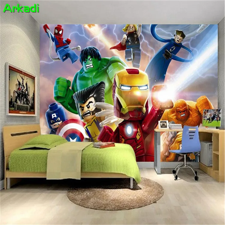 Custom Photo 3D Lego Avengers Wallpaper Children Cartoon Animation Kids Bedroom Room Decoration TV Background Wall Covering