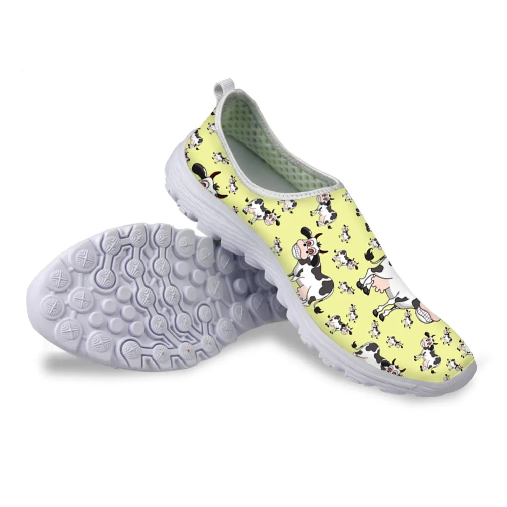 

THIKIN Women Loafers Printed Cute Cow Pattern Shoes Shallow Mouth Comfortable Breathable Beach Shoes Breathable Mesh Shoes